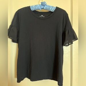 Velvet by Graham & Spencer Black "Vintage Slub" Tee with Ruffled Sleeves